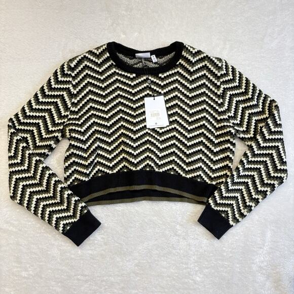 The Upside Ziggy Karlie Knit Sweater Size M Crop Green Chevron Zig Zag NWT - Picture 1 of 12